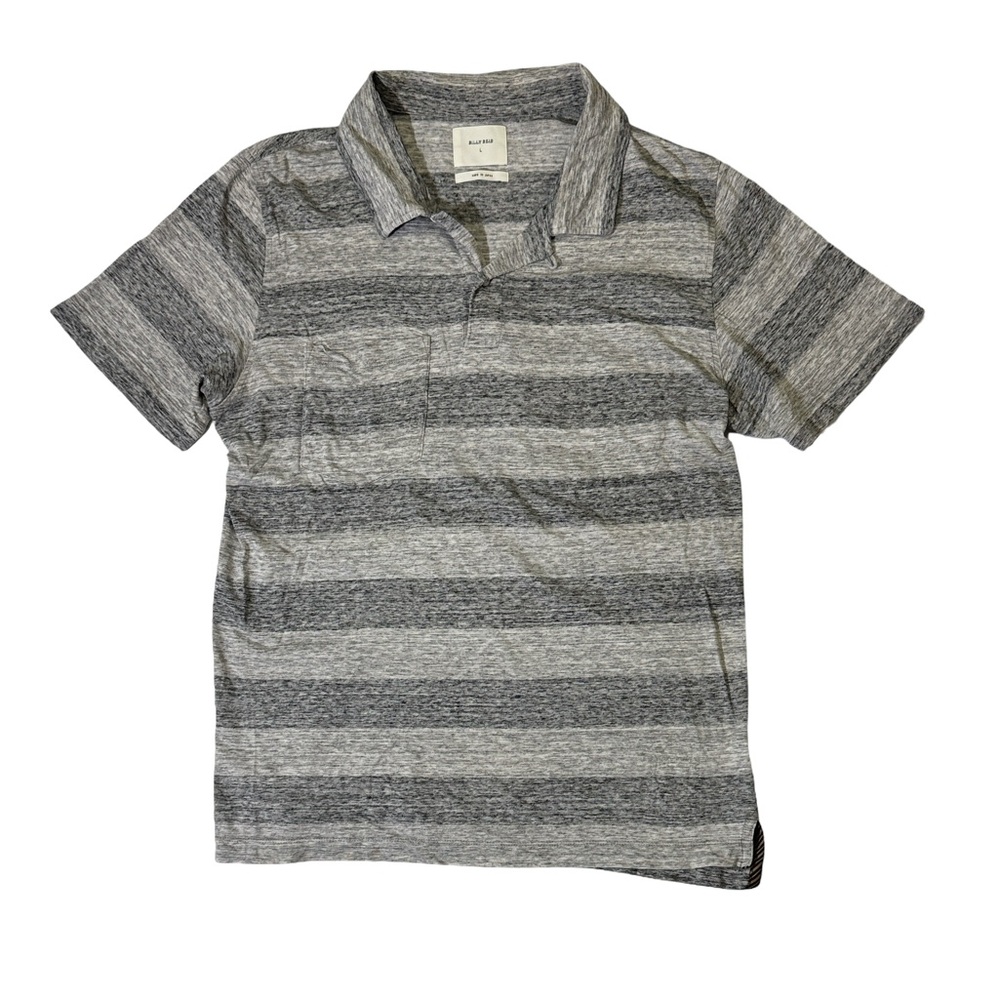 Billy Reid mens L Large gray stripe soft cotton polo shirt made in Japan